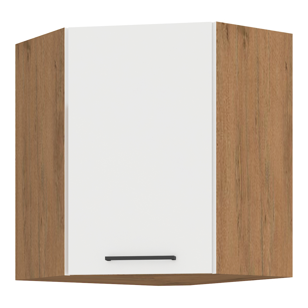 Horná rohová skrinka, dub lancelot/biela extra vysoký lesk HG, VEGA 58x58 GN-72 1F