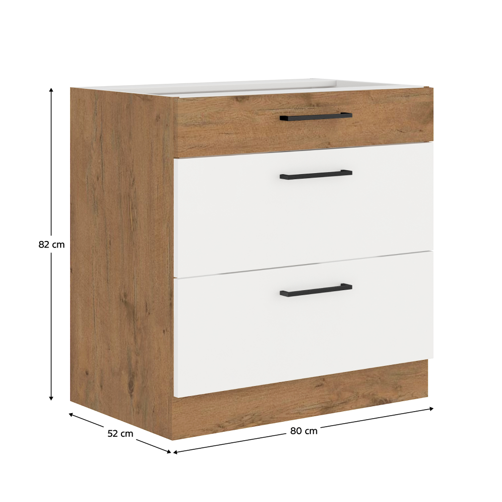 Spodná skrinka, biela extra vysoký lesk HG/dub lancelot, VEGA D80 3S BB – Obrázok 10