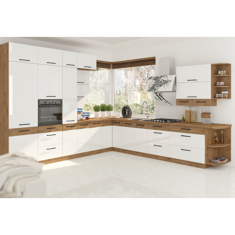 Spodná skrinka, biela extra vysoký lesk HG/dub lancelot, VEGA D80 3S BB – Obrázok 8