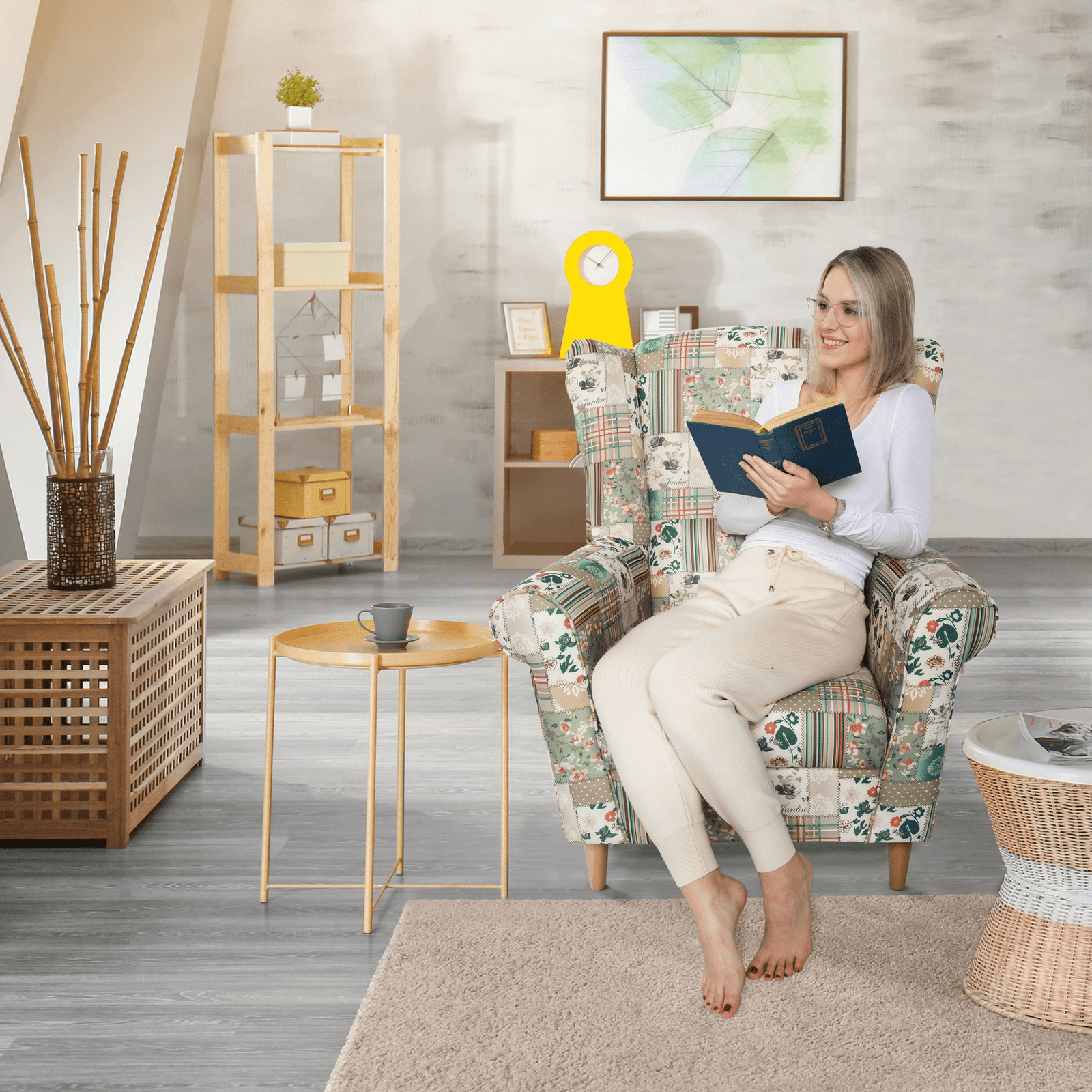 Kreslo ušiak, látka patchwork viorica 1, CHARLOT – Obrázok 15