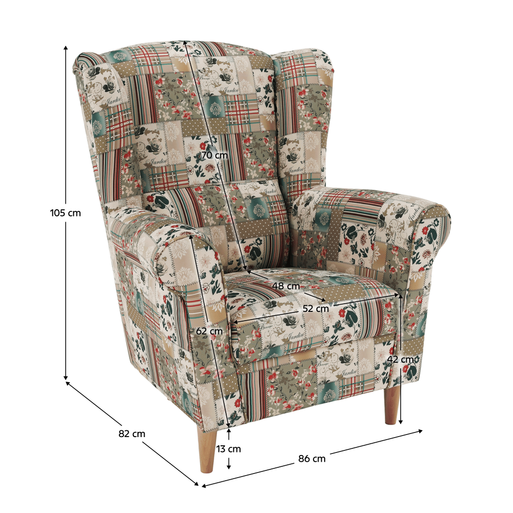 Kreslo ušiak, látka patchwork viorica 1, CHARLOT – Obrázok 17