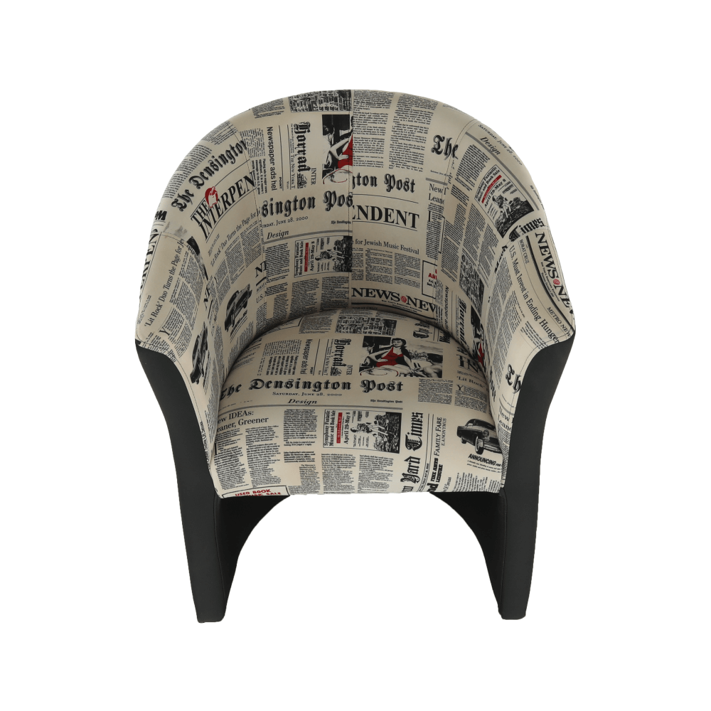 Klubové kreslo, ekokoža čierna/látka vzor novín, CUBA – Obrázok 5