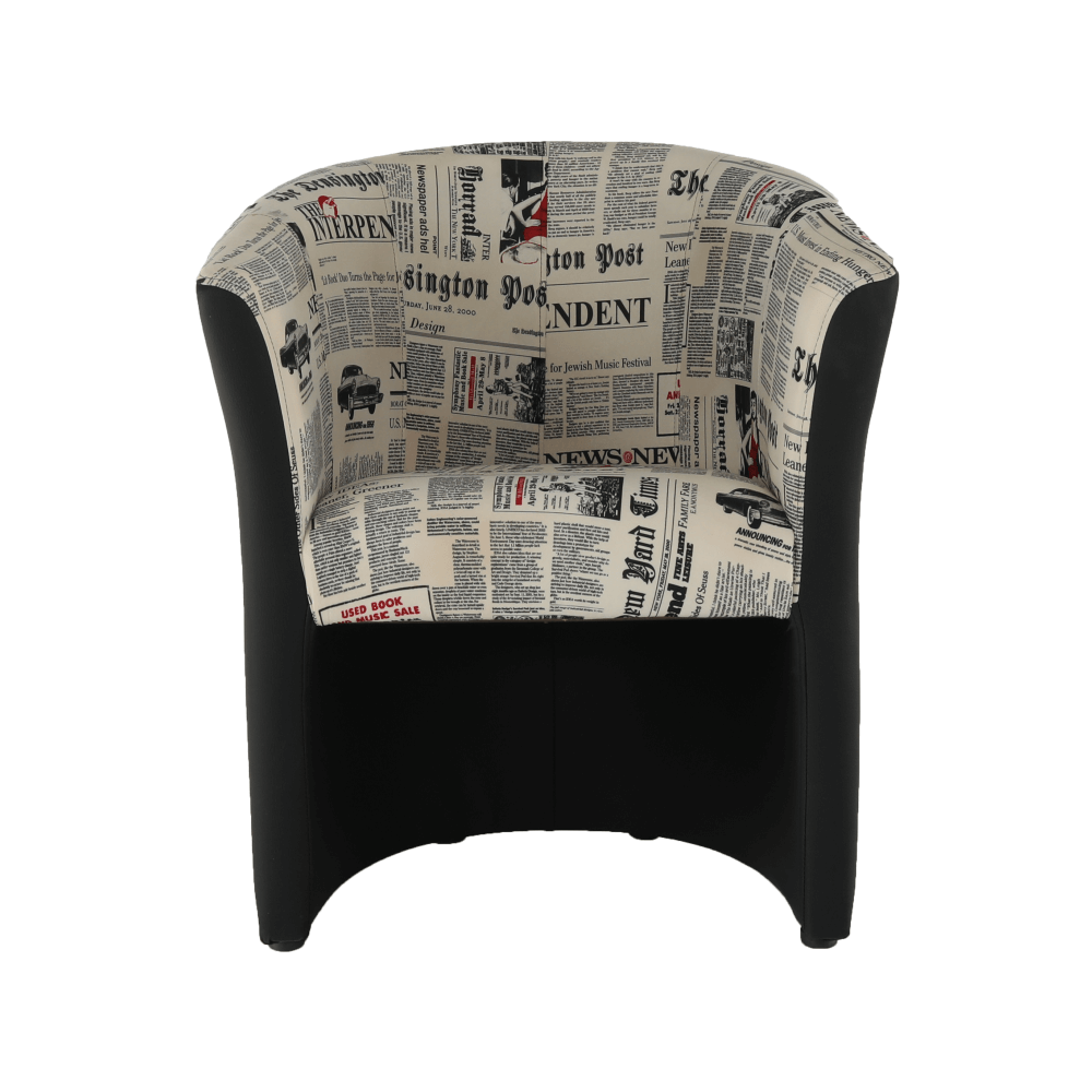 Klubové kreslo, ekokoža čierna/látka vzor novín, CUBA – Obrázok 7