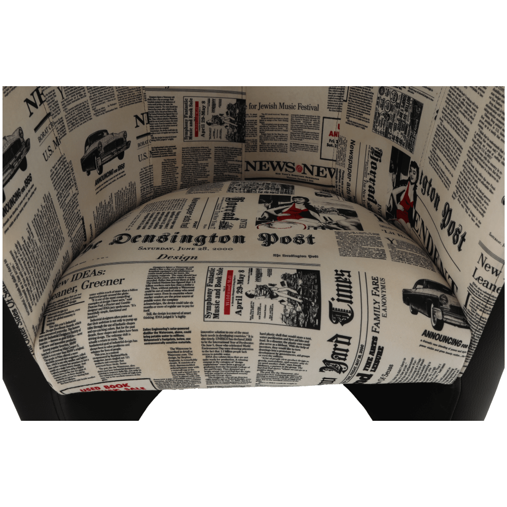 Klubové kreslo, ekokoža čierna/látka vzor novín, CUBA – Obrázok 12