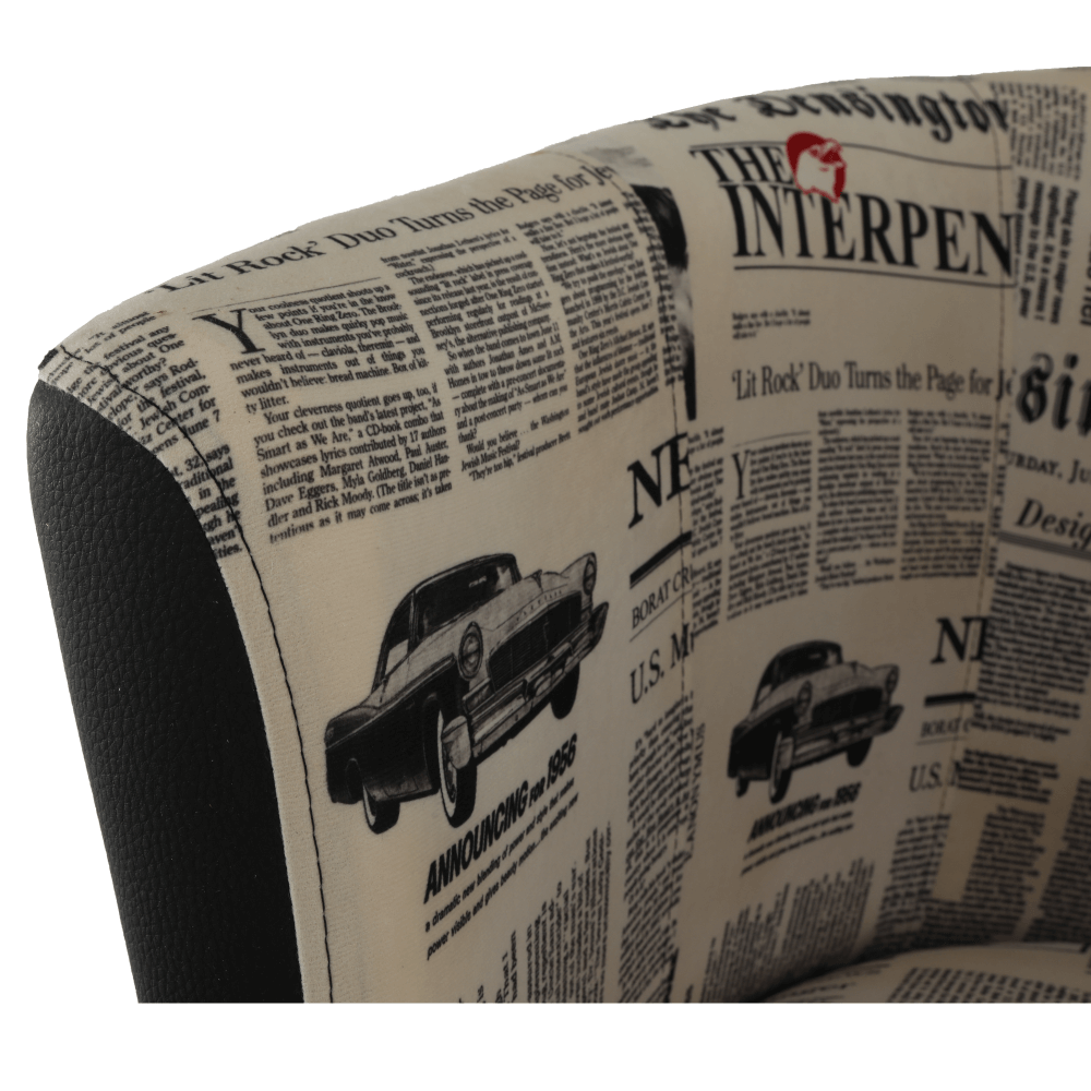 Klubové kreslo, ekokoža čierna/látka vzor novín, CUBA – Obrázok 14