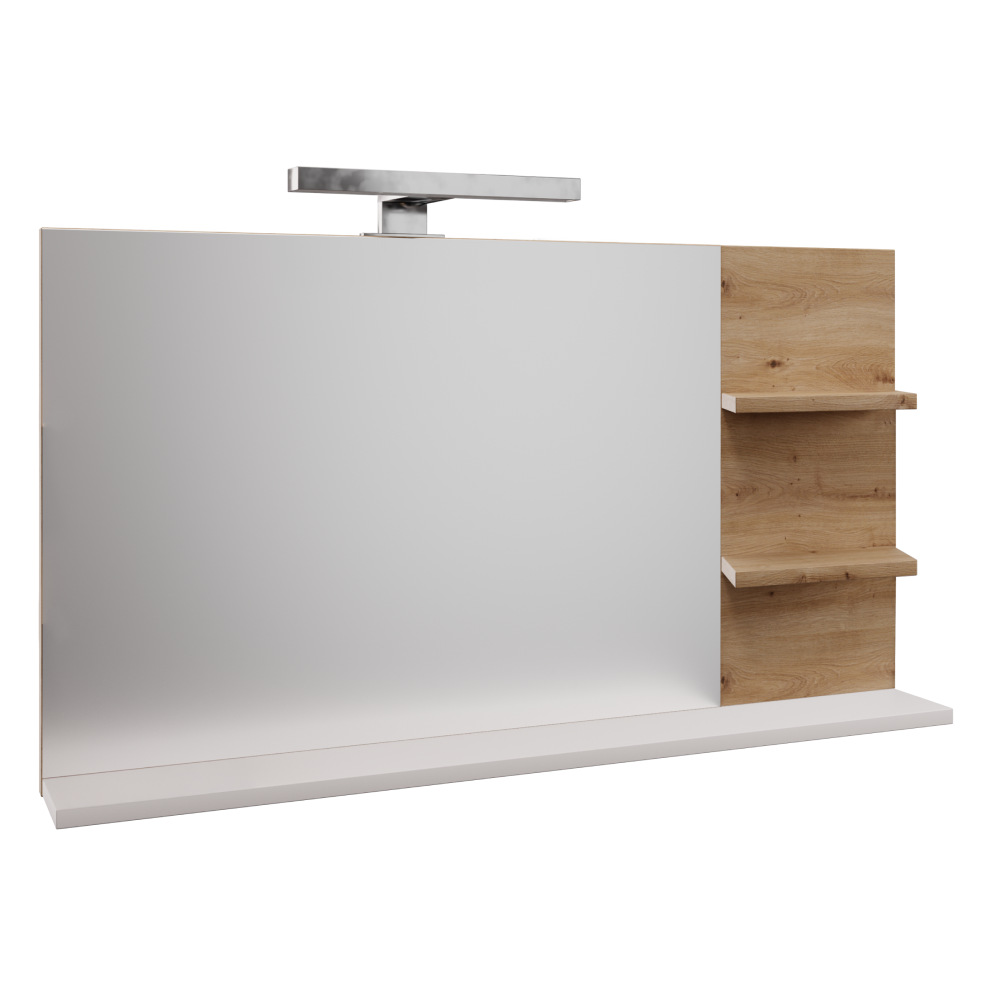 Zrkadlo s LED osvetlením, biela/dub artisan, CUBO CUB04