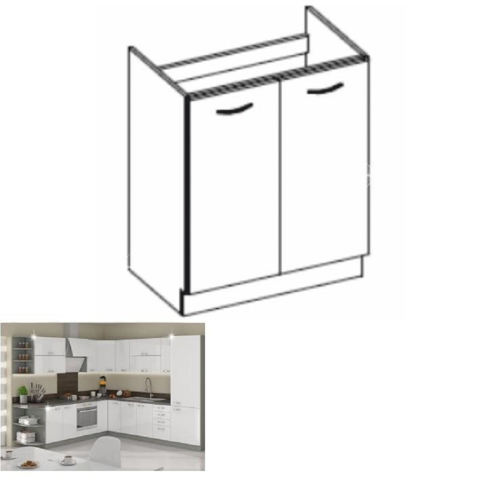 Skrinka dolná drezová, biela vysoký lesk, PRADO 80 ZL 2F BB – Obrázok 2