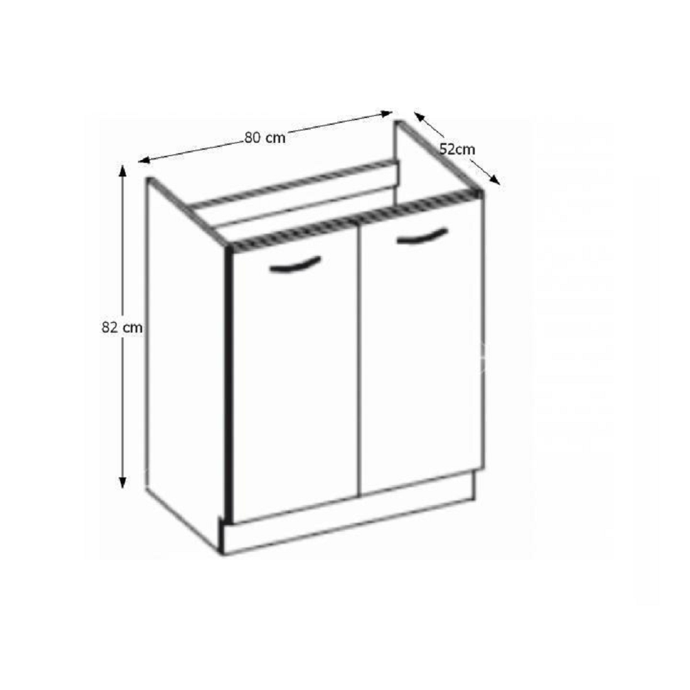 Skrinka dolná drezová, sivá vysoký lesk, PRADO 80 ZL 2F BB – Obrázok 2