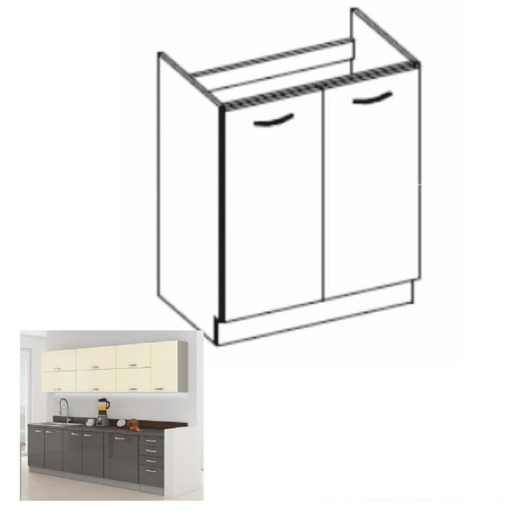 Skrinka dolná drezová, sivá vysoký lesk, PRADO 80 ZL 2F BB – Obrázok 3