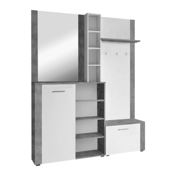 Predsieňová zostava, biela/betón, FANDU