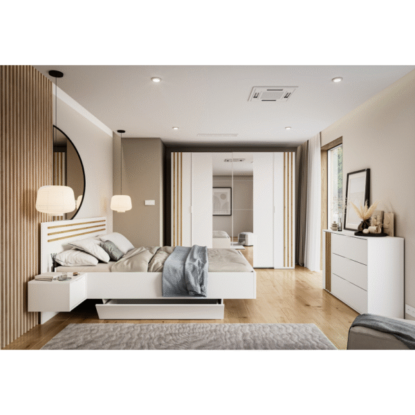 Spálňová zostava, biela/dub artisan, 160x200, FLORENS