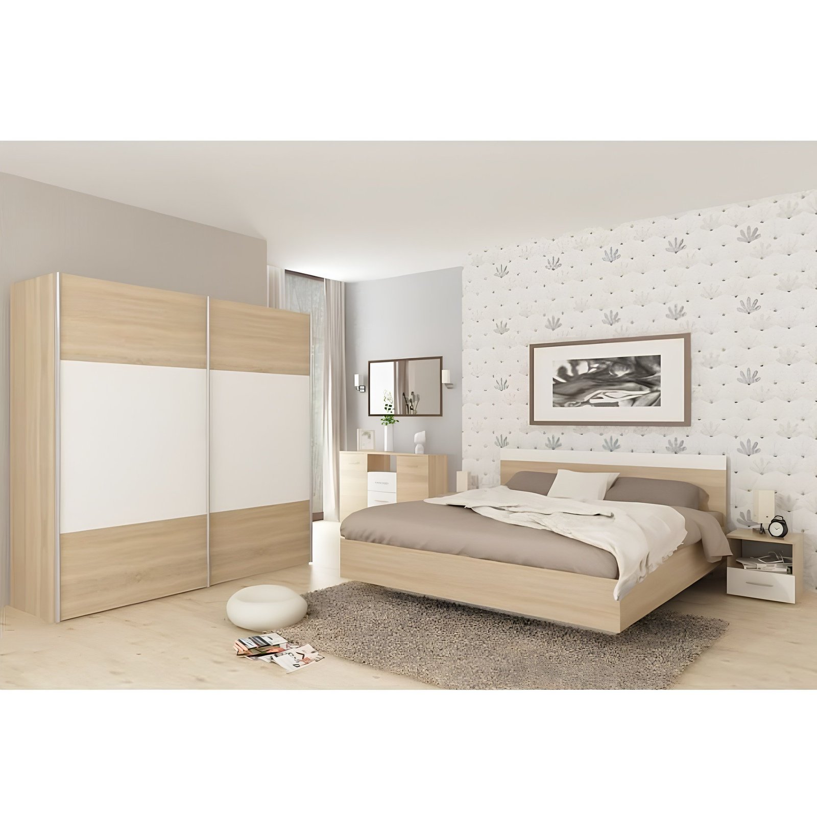 Manželská posteľ, dub sonoma/biela, 160x200, GABRIELA – Obrázok 7