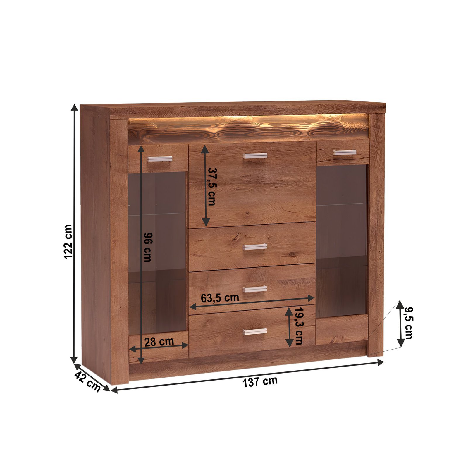 Komoda s vitrínami, jaseň svetlý, INFINITY 08 – Obrázok 2