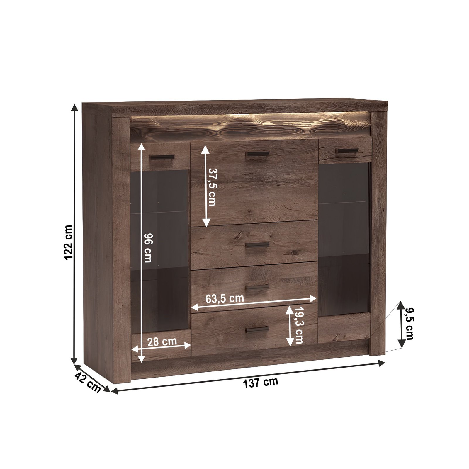Komoda s vitrínami, jaseň tmavý, INFINITY 08 – Obrázok 2