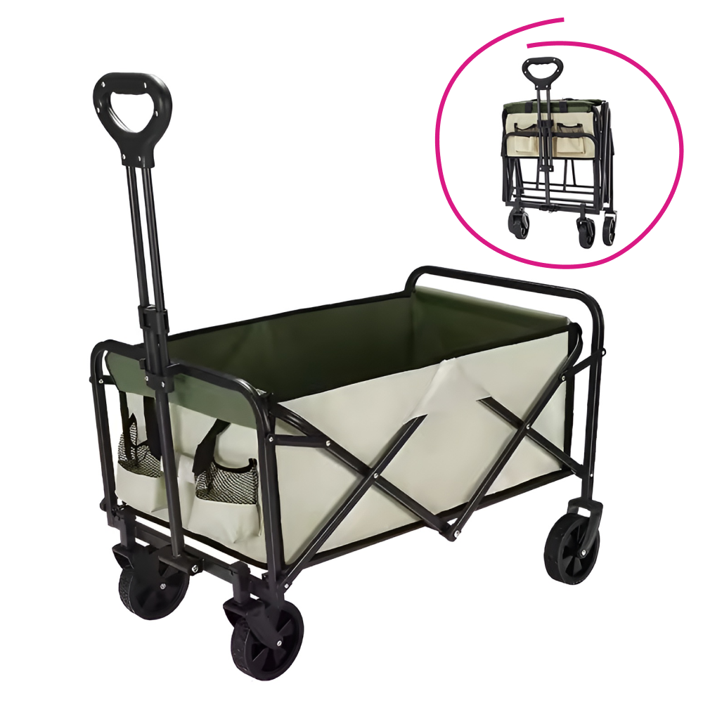 Záhradný vozík, skladací, béžová/zelená/čierna, KARIL