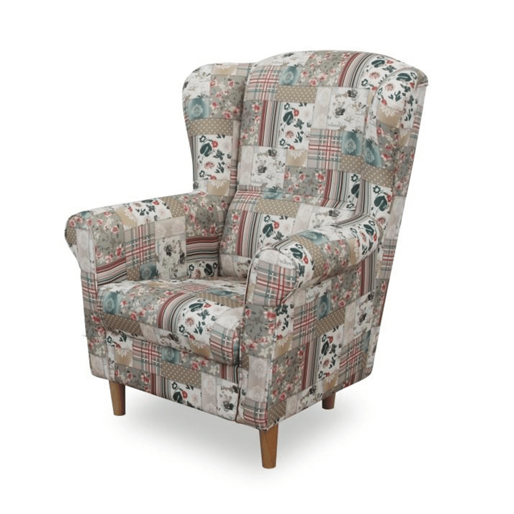 Kreslo ušiak s taburetom, látka patchwork Viorica 1, ASTRID – Obrázok 4
