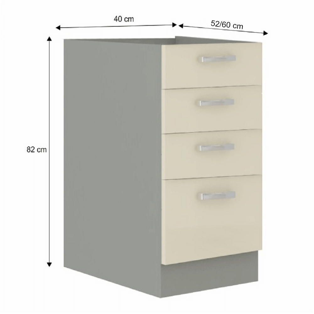 Skrinka dolná, krémová extra vysoký lesk/sivá, PRADO 40 D 4S BB – Obrázok 2