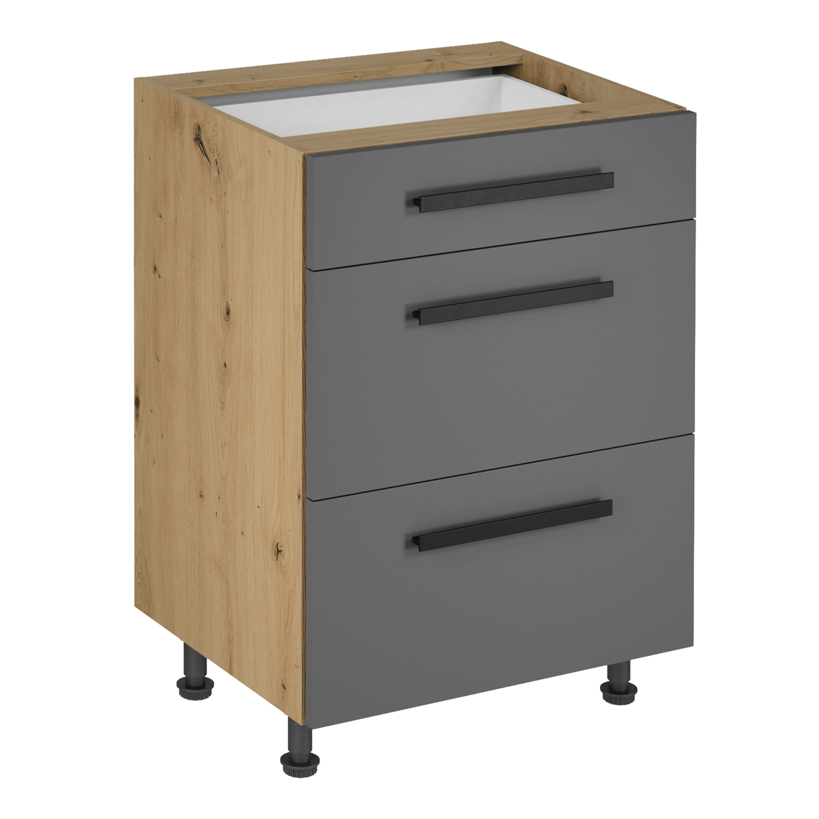 Spodná skrinka, dub artisan/sivý mat, s úchytkami, LANGEN D60S3 U