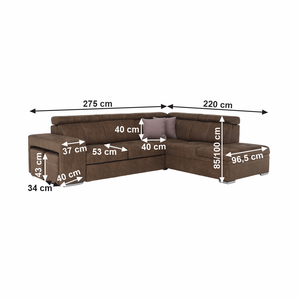 Sedacia súprava, látka hnedá/svetlofialová, pravá, LANZA – Obrázok 32