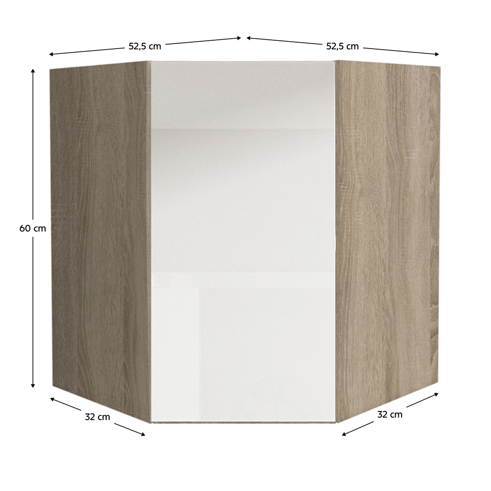 Skrinka horná GR, vysoký biely lesk/dub sonoma, LINE – Obrázok 2