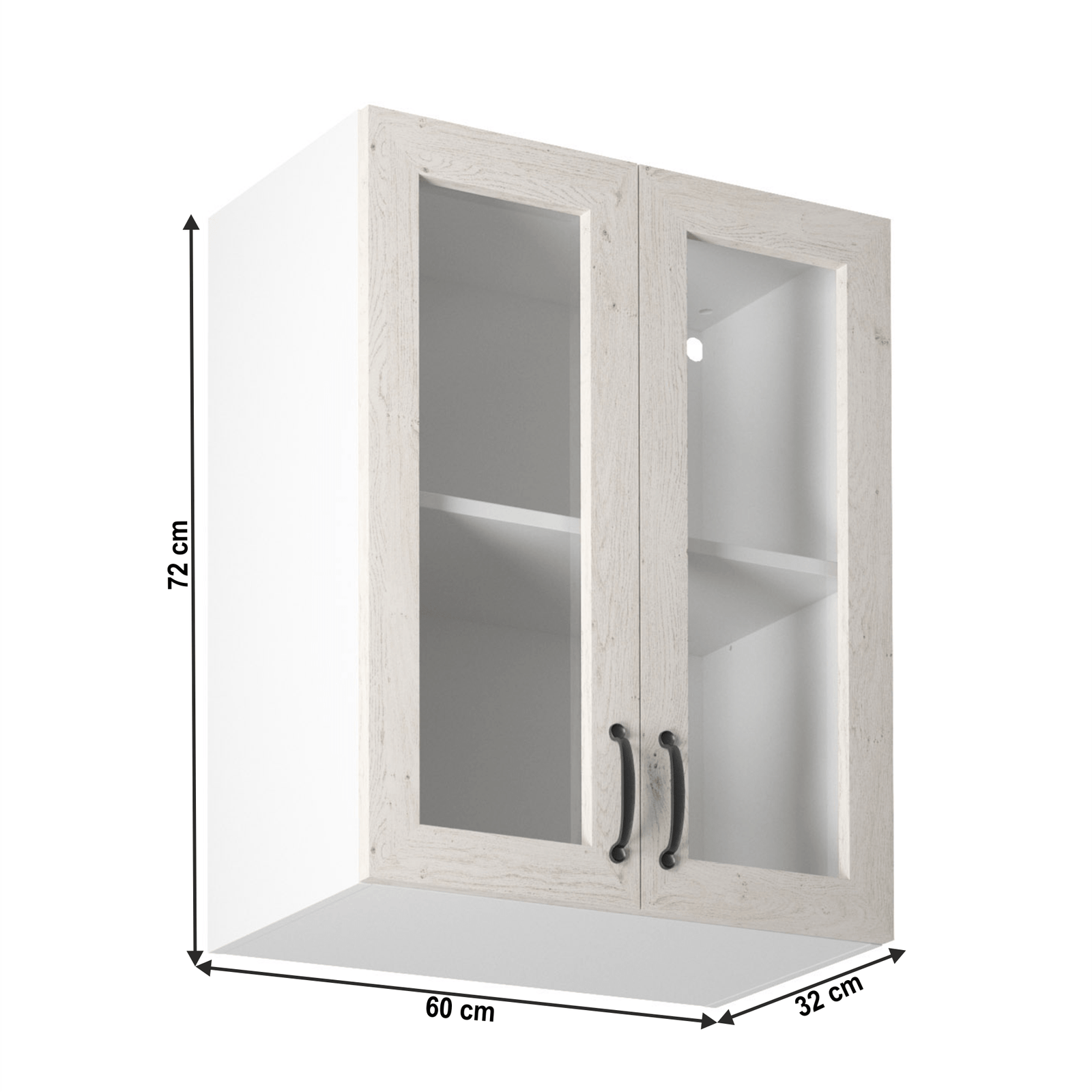 Horná skrinka so sklom, biela/sosna nordická, ROYAL G60S – Obrázok 7