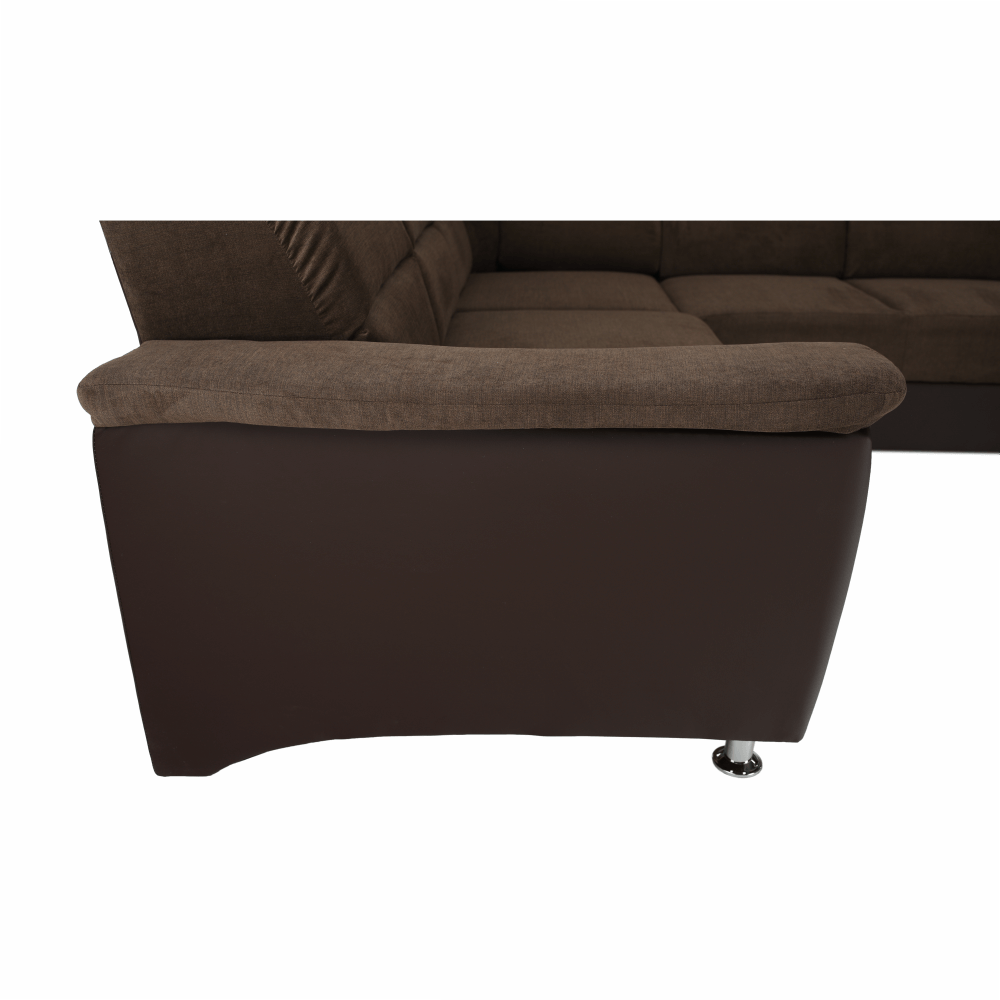 Sedacia súprava, ekokoža hnedá/látka hnedá, SANTIAGO U VEĽKÝ – Obrázok 3