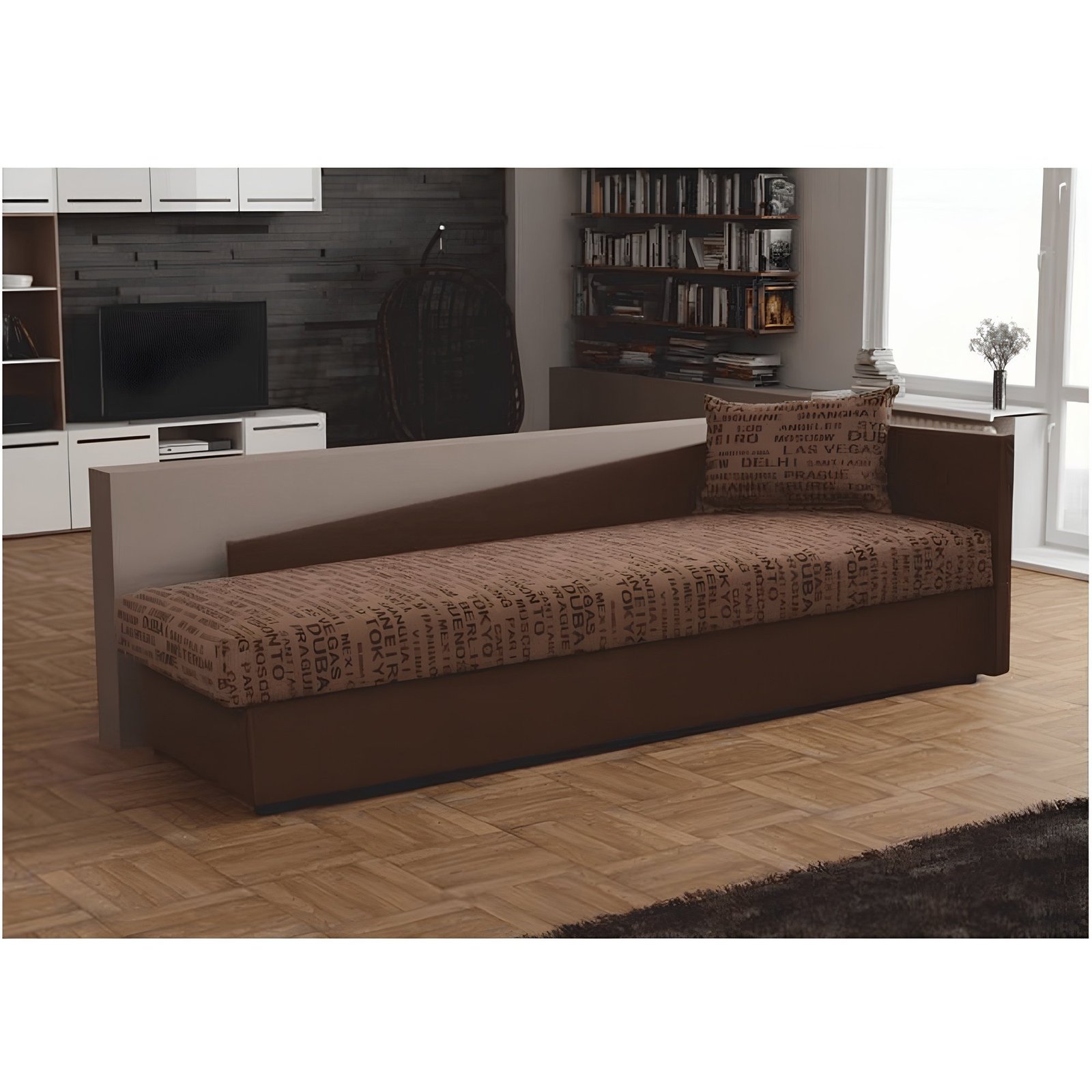 Váľanda s úložným priestorom, ekokoža hnedá/látka vzor, pravá, JUDIT – Obrázok 3