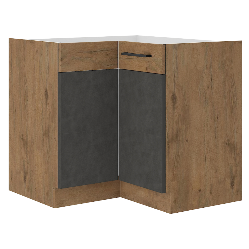 Spodná rohová skrinka, sivá matná/dub lancelot, VEGA 90x90 DN 1F BB