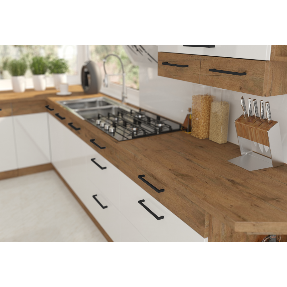 Spodná skrinka, biela extra vysoký lesk HG/dub lancelot, VEGA D80 3S BB – Obrázok 3