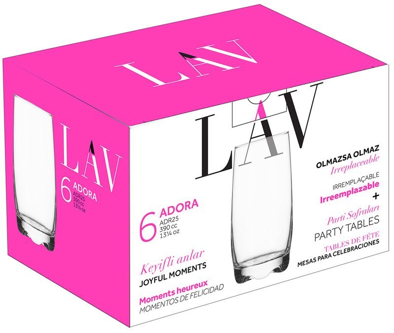Pohár Adora, LAV, sklenený, na vodu, 390 ml, 61x145 mm, bal. 6 ks – Obrázok 3