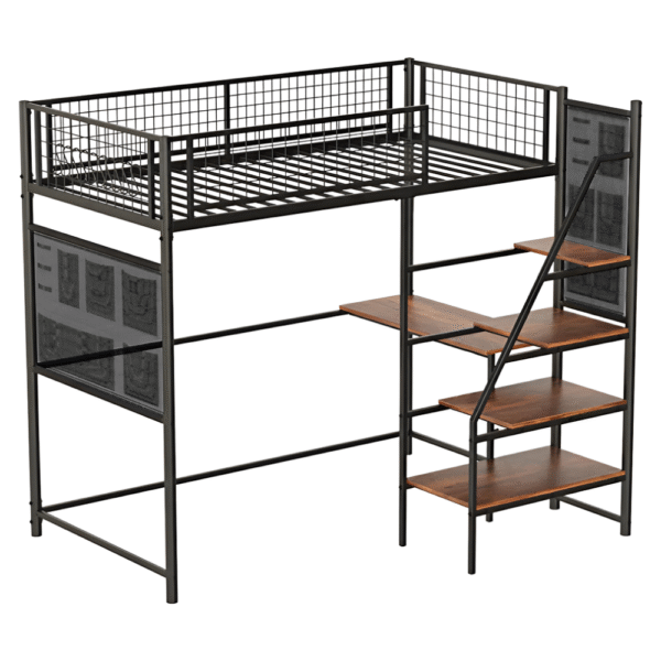 Vyvýšená posteľ so zábranou, 90x200, čierna, NIVEN