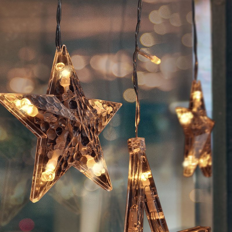 Solight LED vianočný záves, hviezdy, šírka 1,8m, 77LED, IP20, 3xAA, USB – Obrázok 4