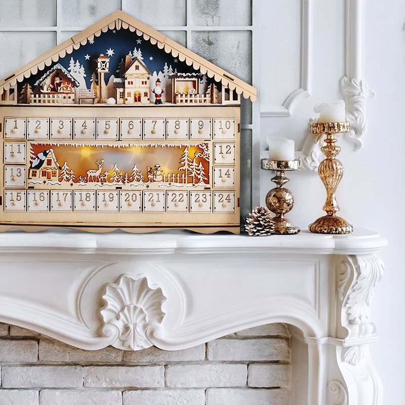 Solight LED adventný kalendár - horská chata, 10x LED, 50x40cm, 2x AA – Obrázok 9