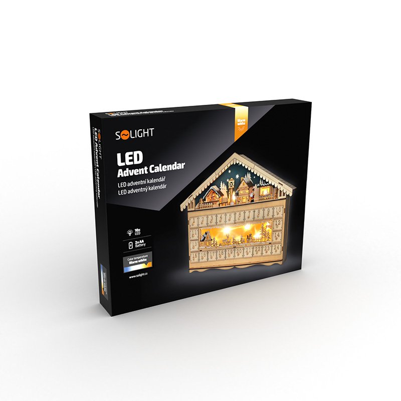 Solight LED adventný kalendár - horská chata, 10x LED, 50x40cm, 2x AA – Obrázok 3