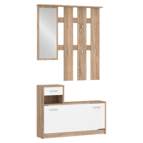 Predsieňová zostava, dub sonoma/biela, VIRA-MECKI NEW